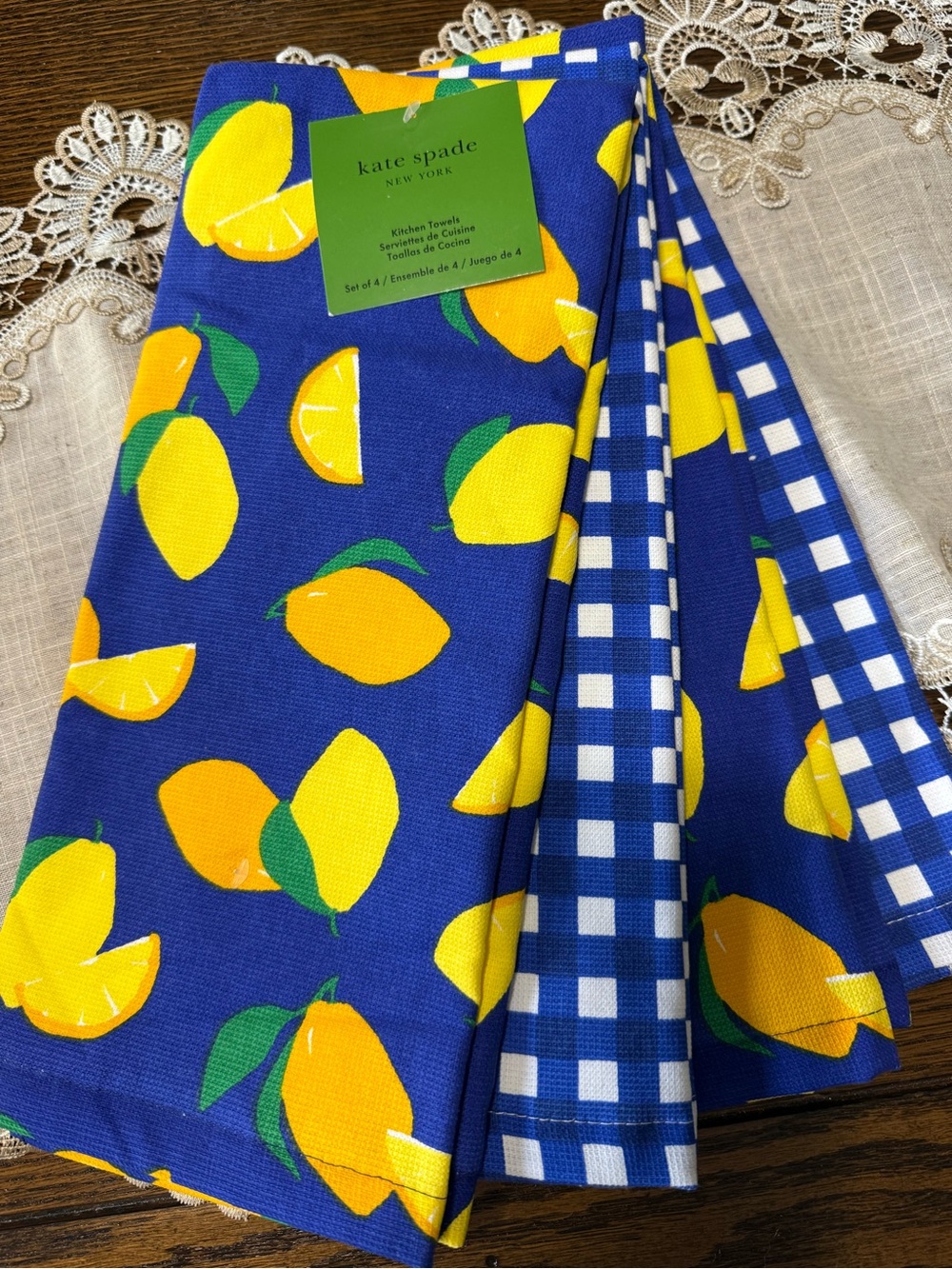 kate spade Blue and Yellow Lemon Kitchen Towels - Set of 4